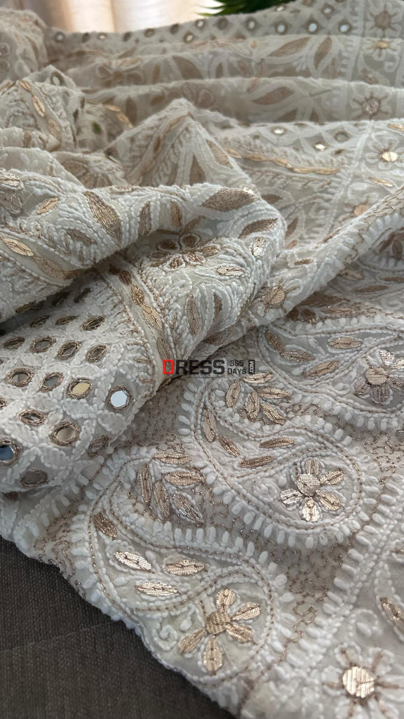 Ivory Mirror Lucknowi Chikankari Lehenga Set