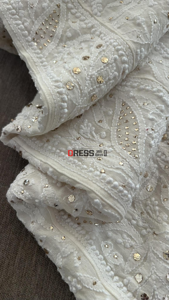 Ivory Mukaish Chikankari Anarkali & Dupatta Set