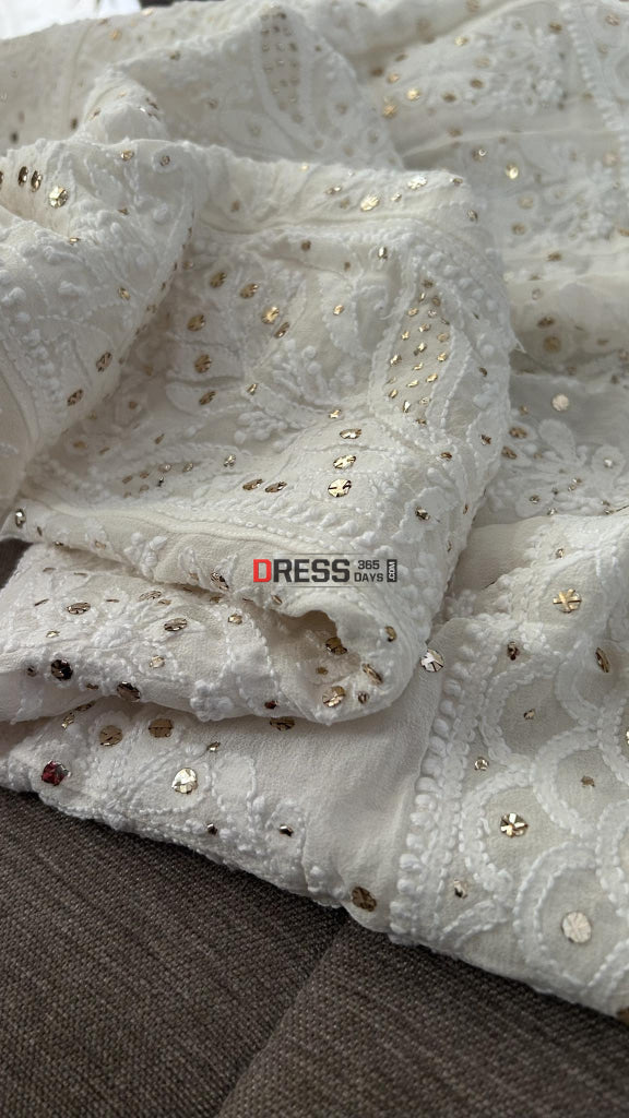 Ivory Mukaish Chikankari Anarkali & Dupatta Set