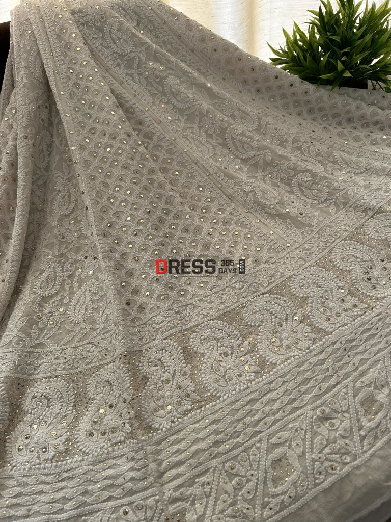 Ivory Mukaish Chikankari Lehenga Skirt (Lehenga Only)