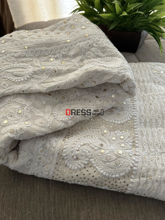 Ivory Mukaish Chikankari Lehenga Skirt (Lehenga Only)