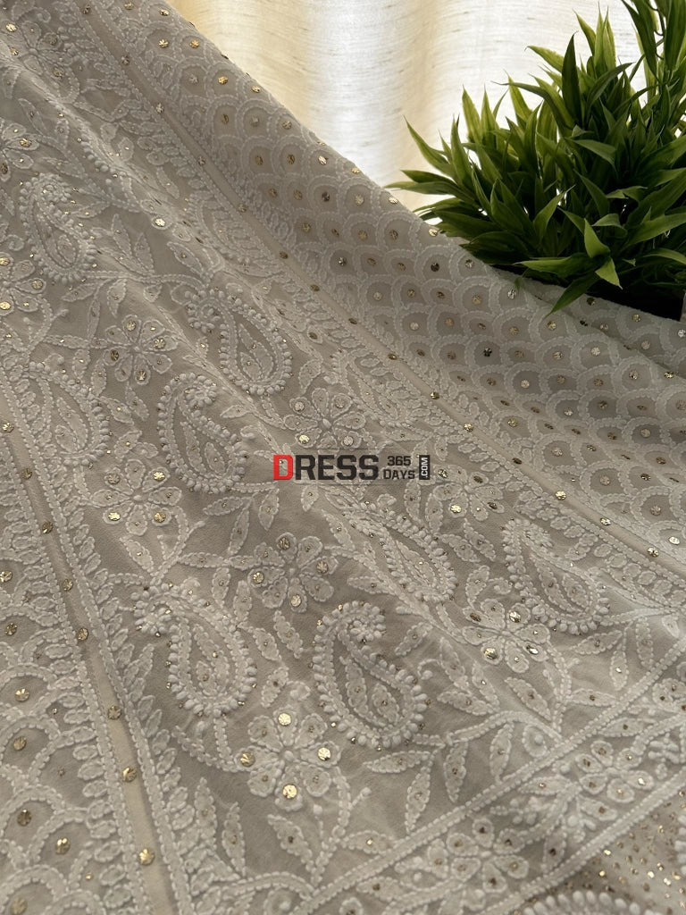Ivory Mukaish Chikankari Lehenga Skirt (Lehenga Only)