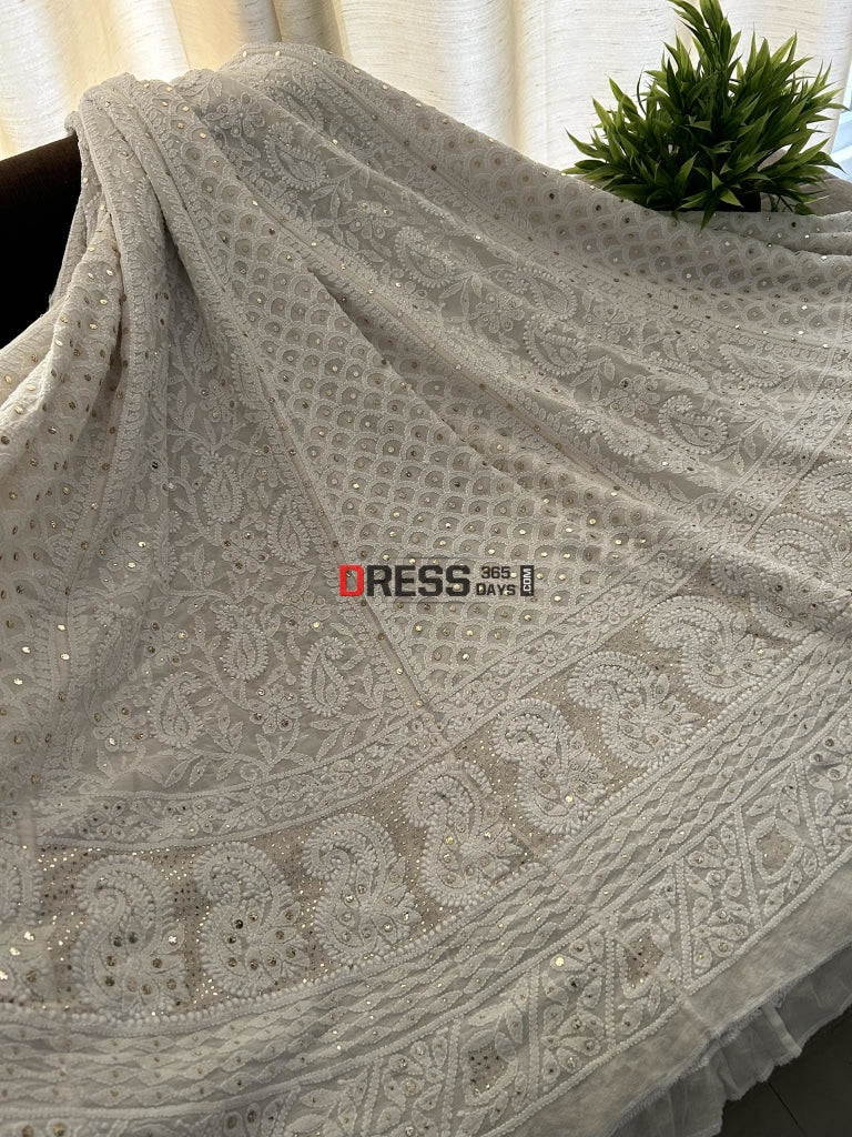 Ivory Mukaish Chikankari Lehenga Skirt (Lehenga Only)