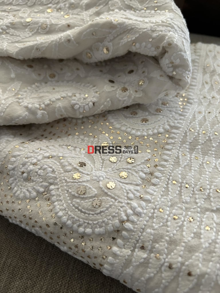 Ivory Mukaish Chikankari Lehenga Skirt (Lehenga Only)