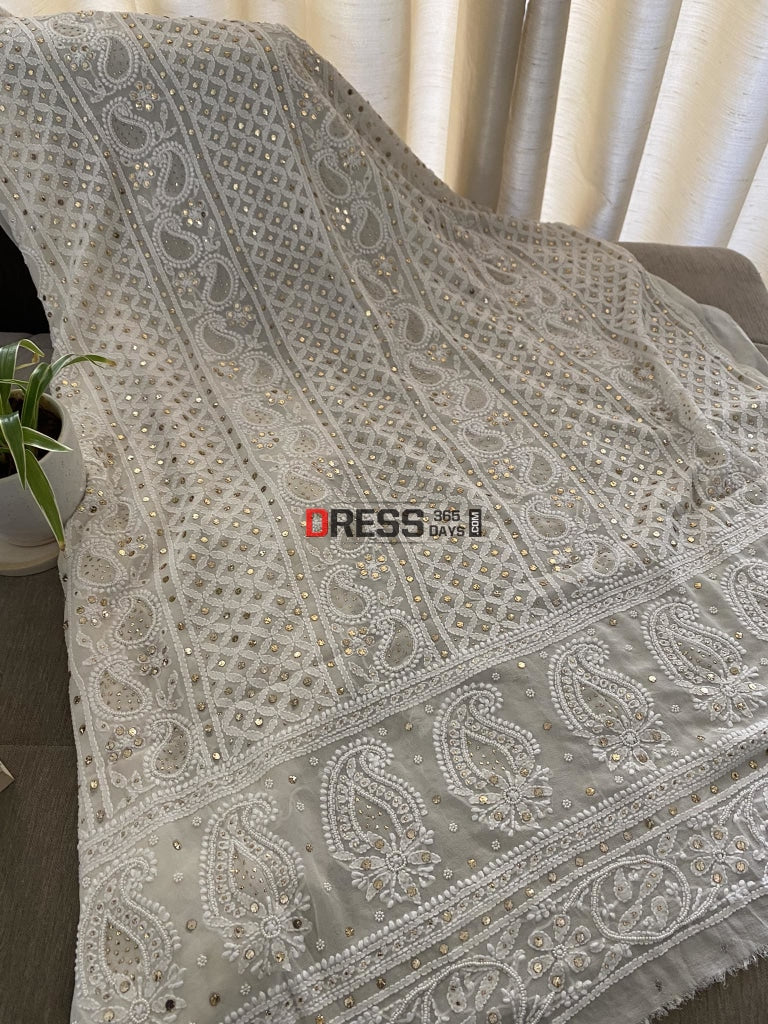 Ivory Mukaish & Pearl Chikankari Suit Suits