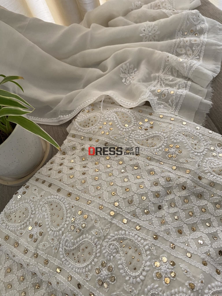 Ivory Mukaish & Pearl Chikankari Suit Suits