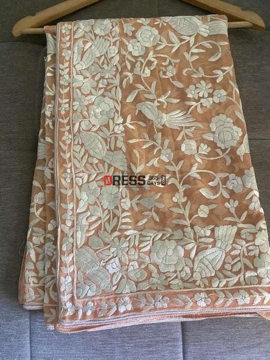 Ivory Peach Parsi Gara Dupatta