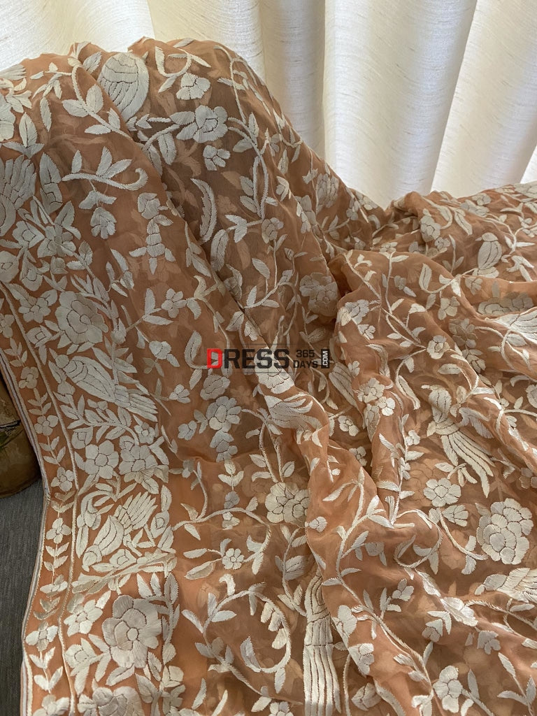 Ivory Peach Parsi Gara Dupatta