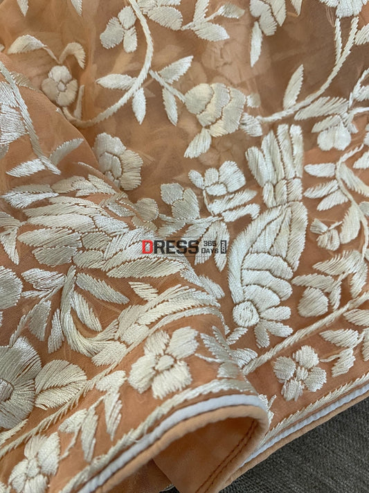 Ivory Peach Parsi Gara Dupatta