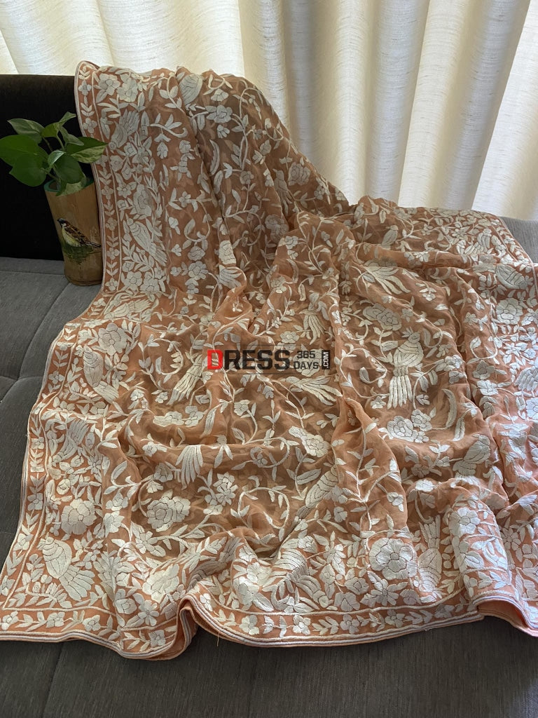 Ivory Peach Parsi Gara Dupatta
