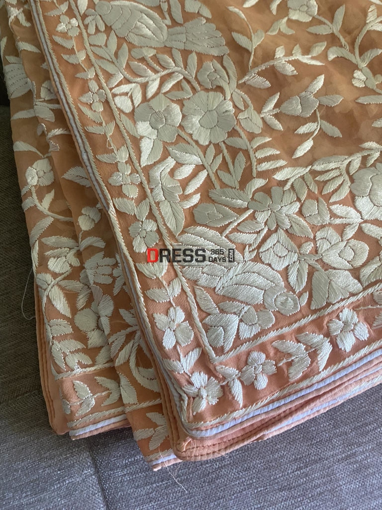 Ivory Peach Parsi Gara Dupatta