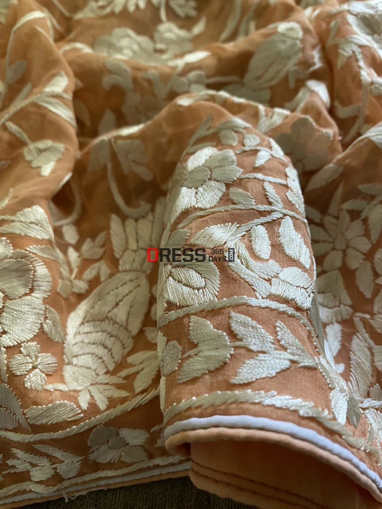 Ivory Peach Parsi Gara Dupatta