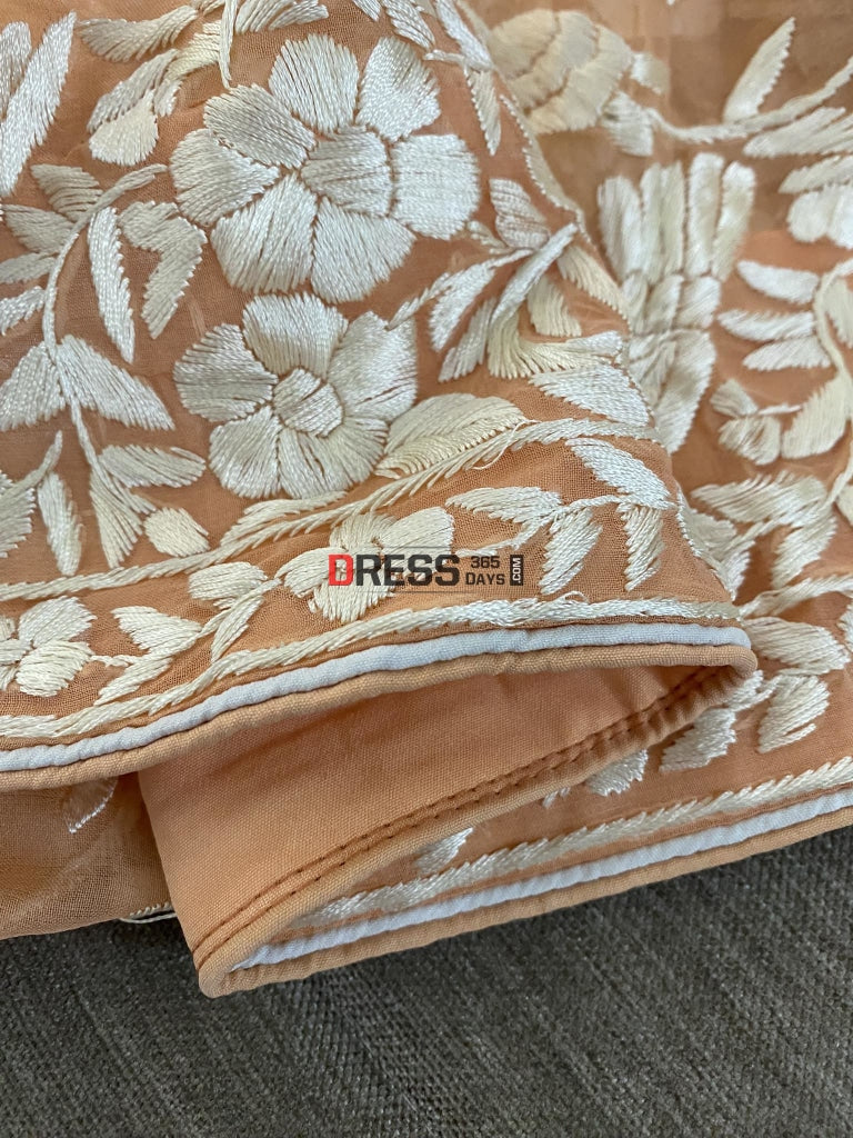 Ivory Peach Parsi Gara Dupatta