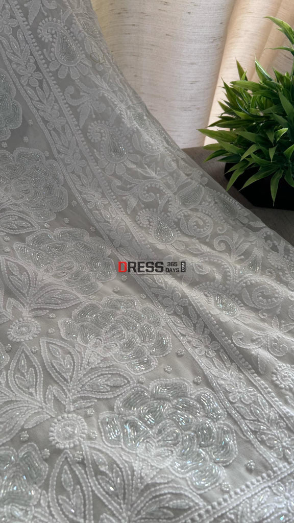 Ivory Pearl & Cut Dana Chikankari Suit (Kurta Dupatta) Suits
