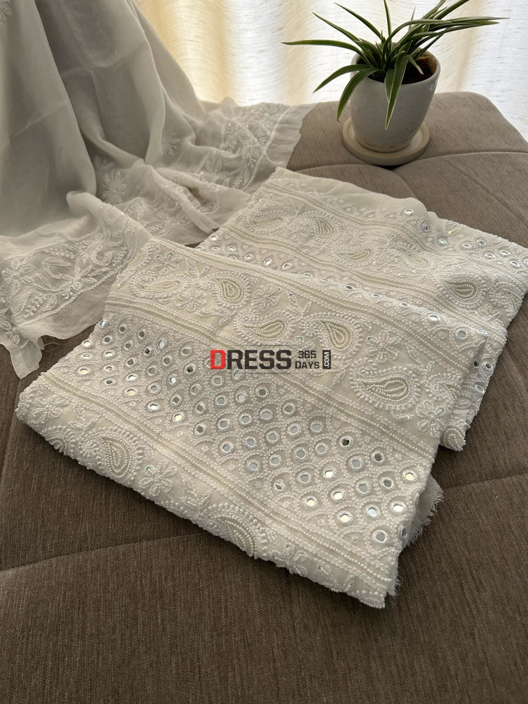 Ivory Pearl & Mirror Chikankari Suit Suits