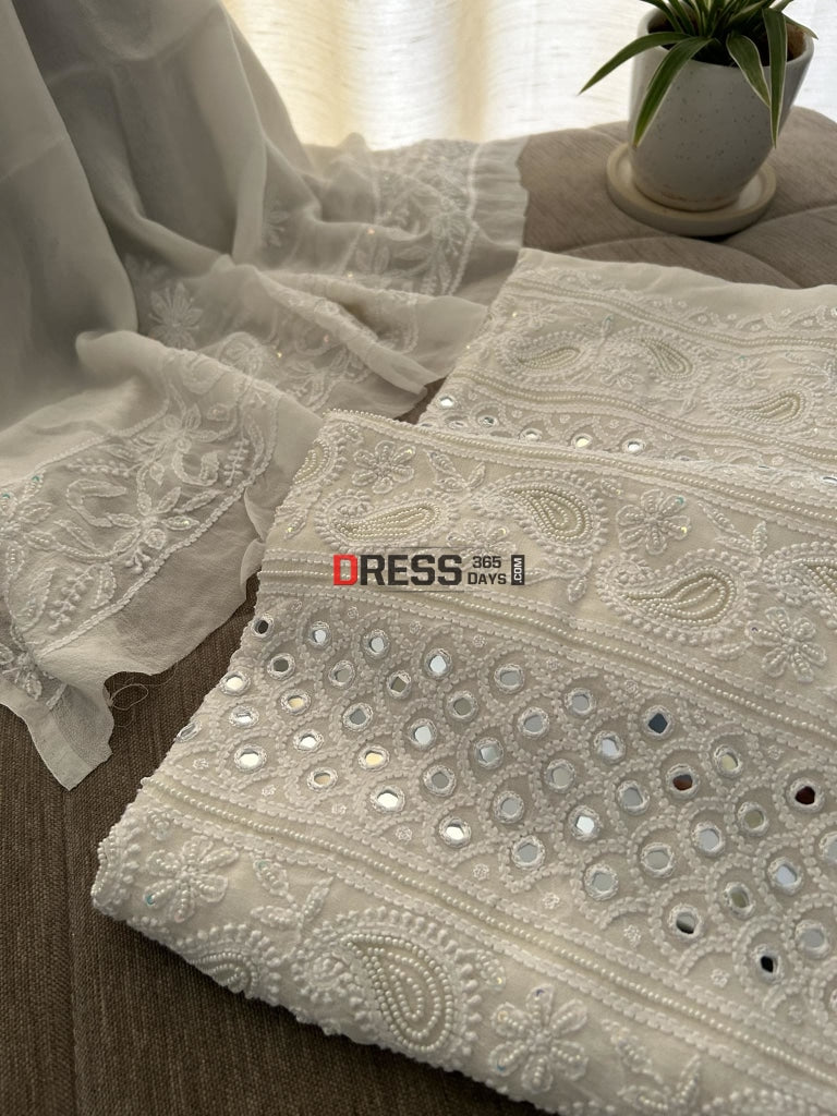 Ivory Pearl & Mirror Chikankari Suit Suits