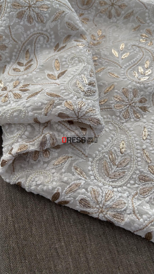 Ivory Pure Georgette Gota Patti Chikankari Suit Suits