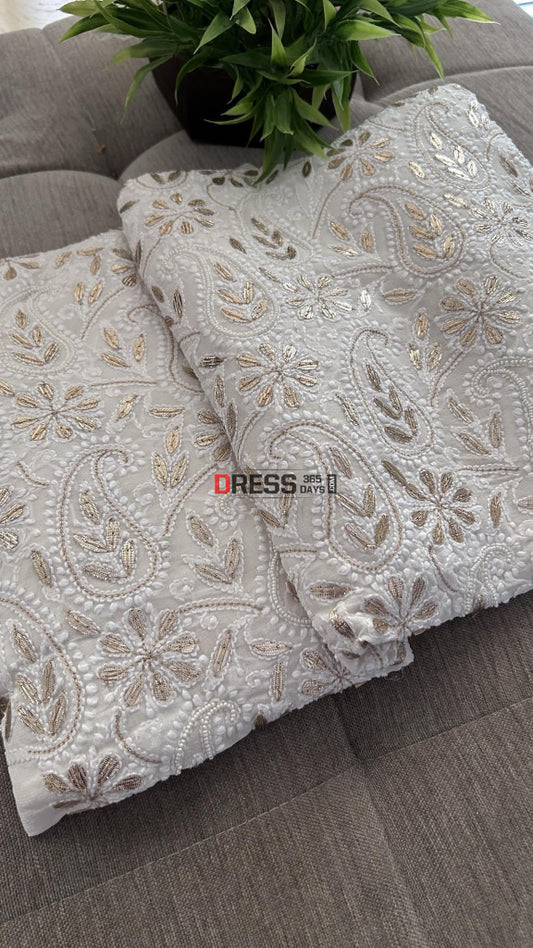 Ivory Pure Georgette Gota Patti Chikankari Suit Suits