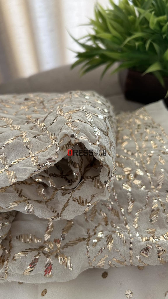 Ivory Pure Georgette Kamdani Anarkali Suit Chikankari