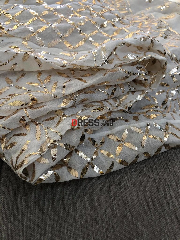 Ivory Pure Georgette Kamdani Anarkali Suit Chikankari