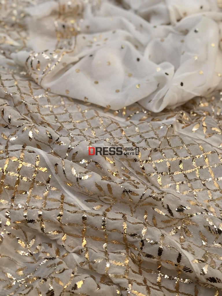 Ivory Pure Georgette Kamdani Anarkali Suit Chikankari
