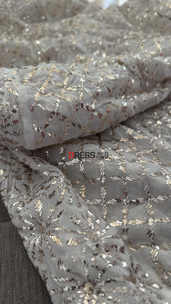 Ivory Pure Georgette Kamdani Anarkali Suit Chikankari