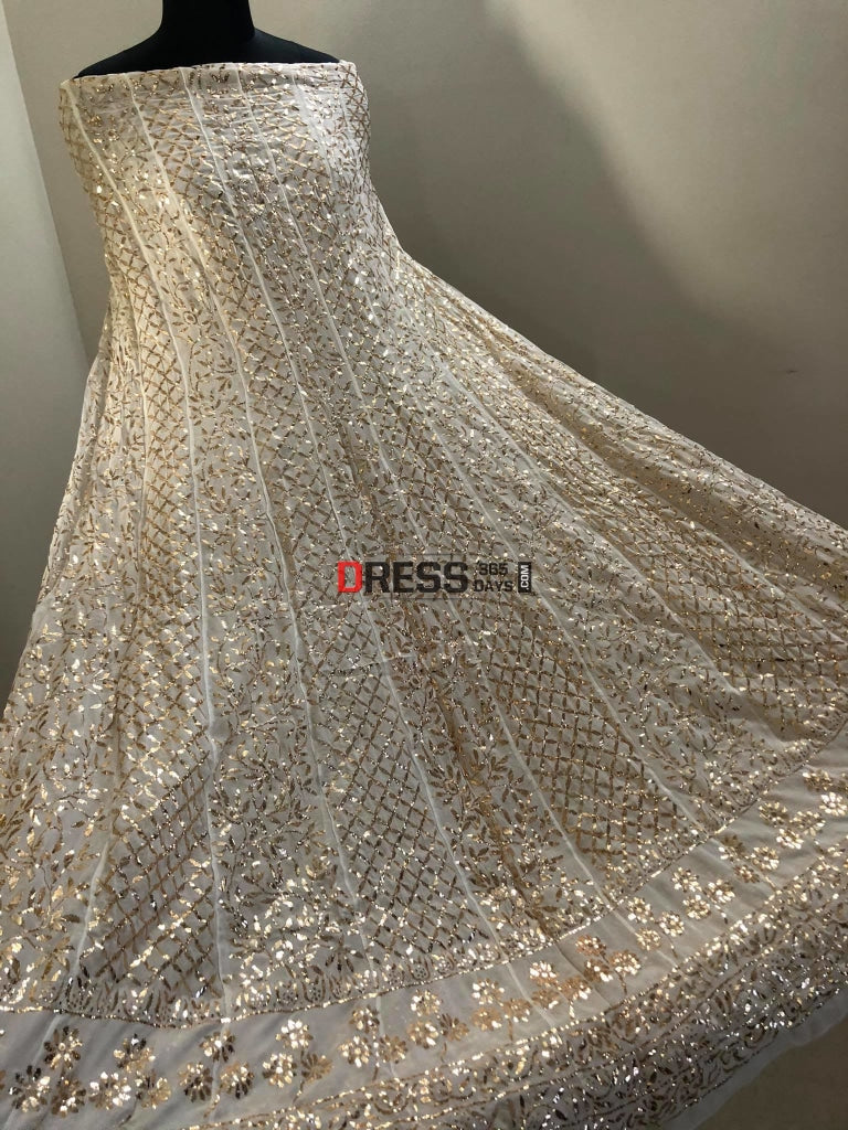 Ivory Pure Georgette Kamdani Anarkali Suit Chikankari