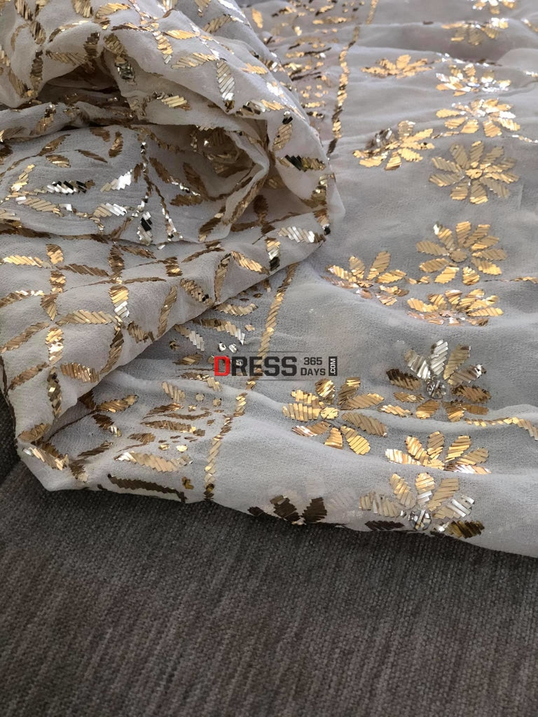 Ivory Pure Georgette Kamdani Anarkali Suit Chikankari