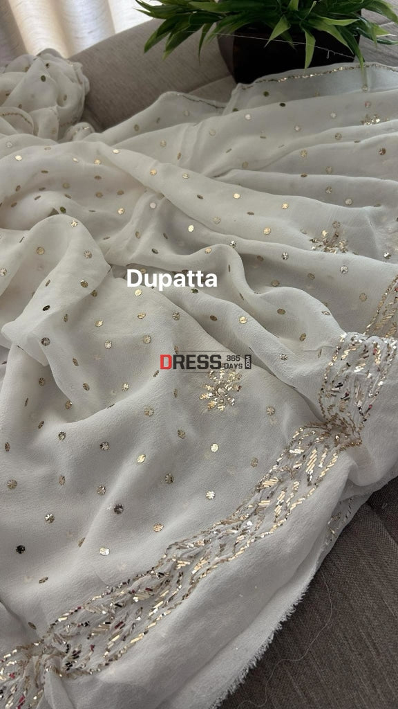 Ivory Pure Georgette Kamdani Anarkali Suit Chikankari