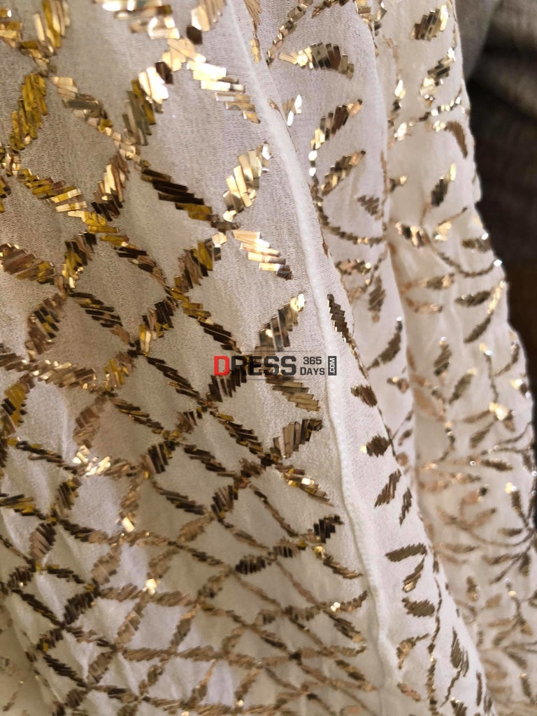 Ivory Pure Georgette Kamdani Anarkali Suit Chikankari