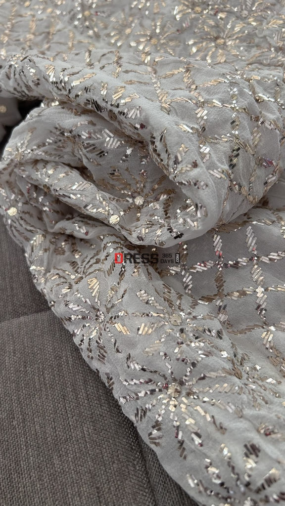 Ivory Pure Georgette Kamdani Anarkali Suit Chikankari