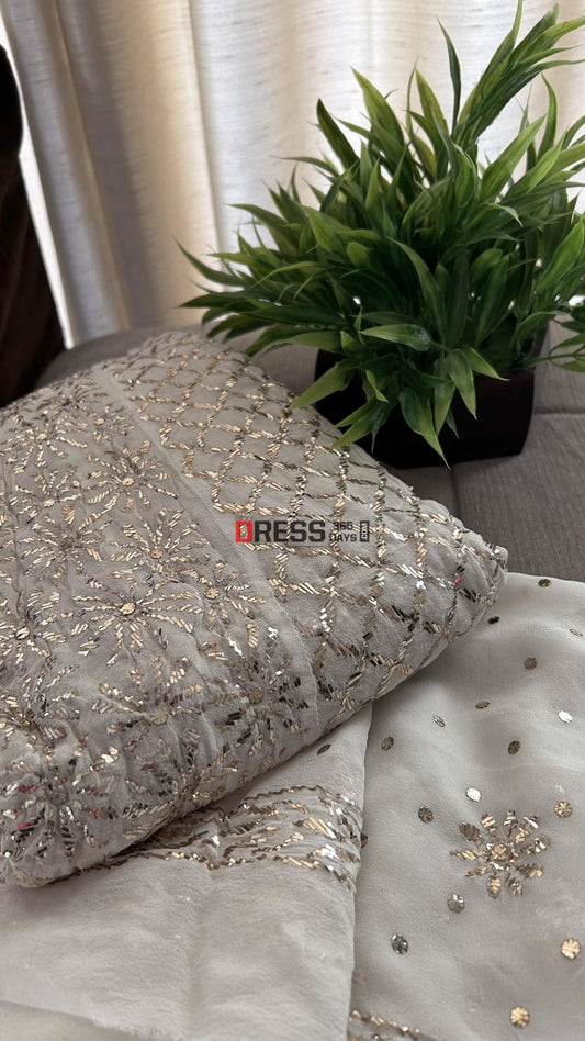 Ivory Pure Georgette Kamdani Anarkali Suit Chikankari