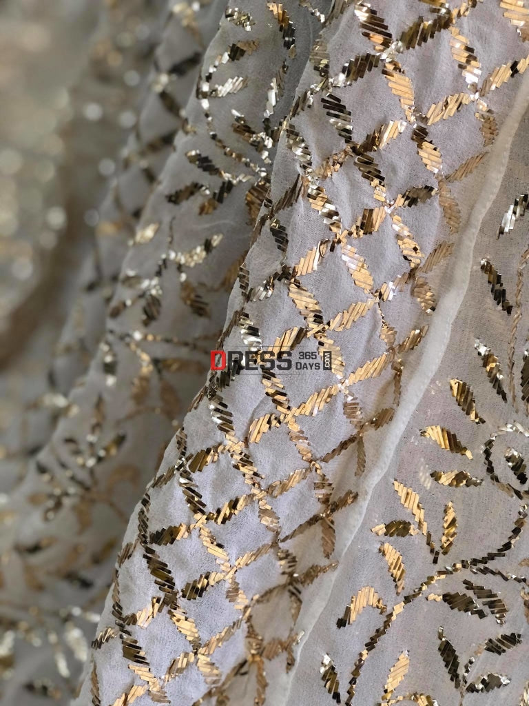 Ivory Pure Georgette Kamdani Anarkali Suit Chikankari