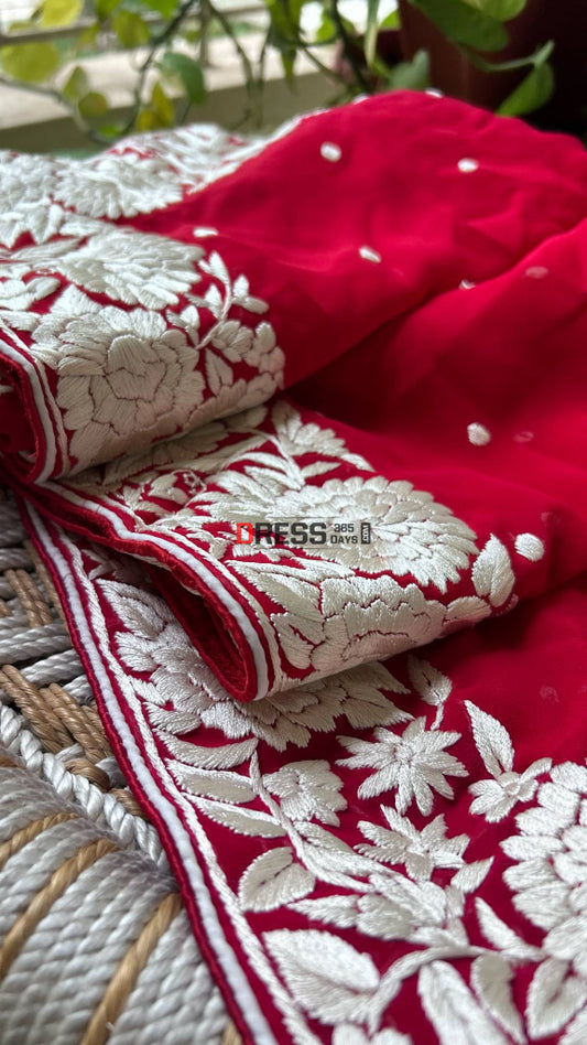 Ivory & Red Parsi Gara Dupatta Parsi Gara Dupatta