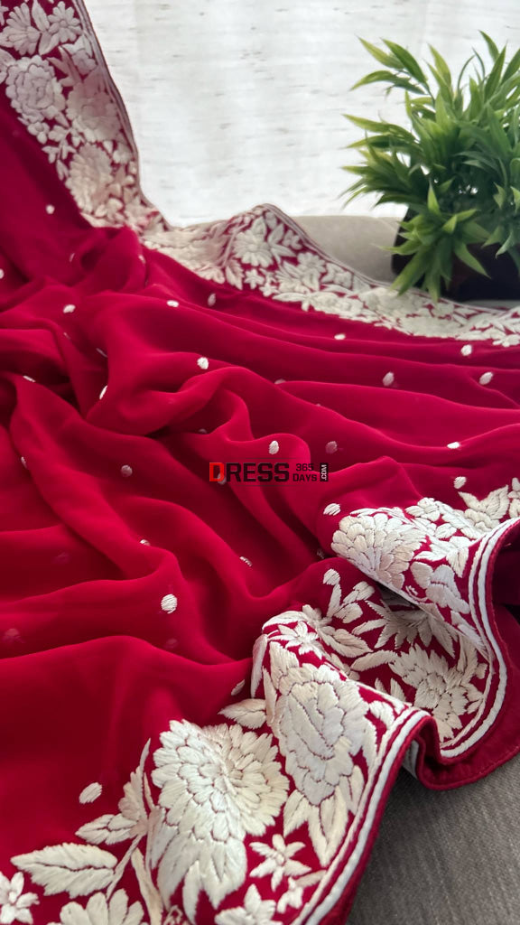 Ivory & Red Parsi Gara Dupatta Parsi Gara Dupatta