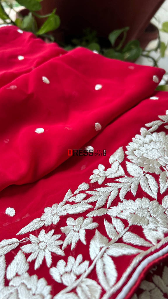 Ivory & Red Parsi Gara Dupatta Parsi Gara Dupatta