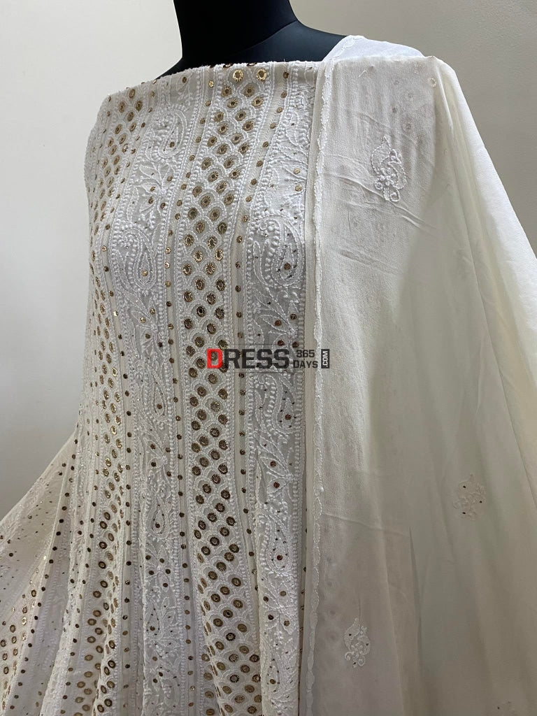 Ivory Ring Mukaish Chikankari Anarkali Dupatta Set