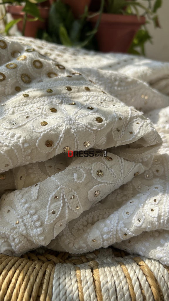 Ivory Ring Mukaish Chikankari Lehenga Set
