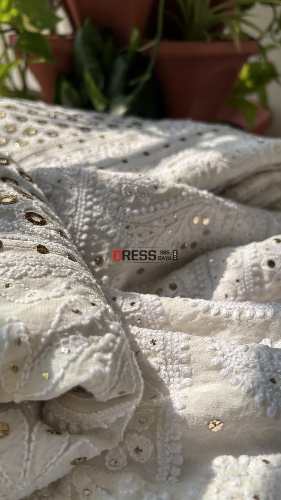 Ivory Ring Mukaish Chikankari Lehenga Set
