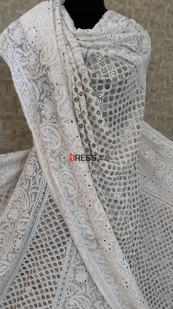 Ivory Ring Mukaish Chikankari Lehenga Set