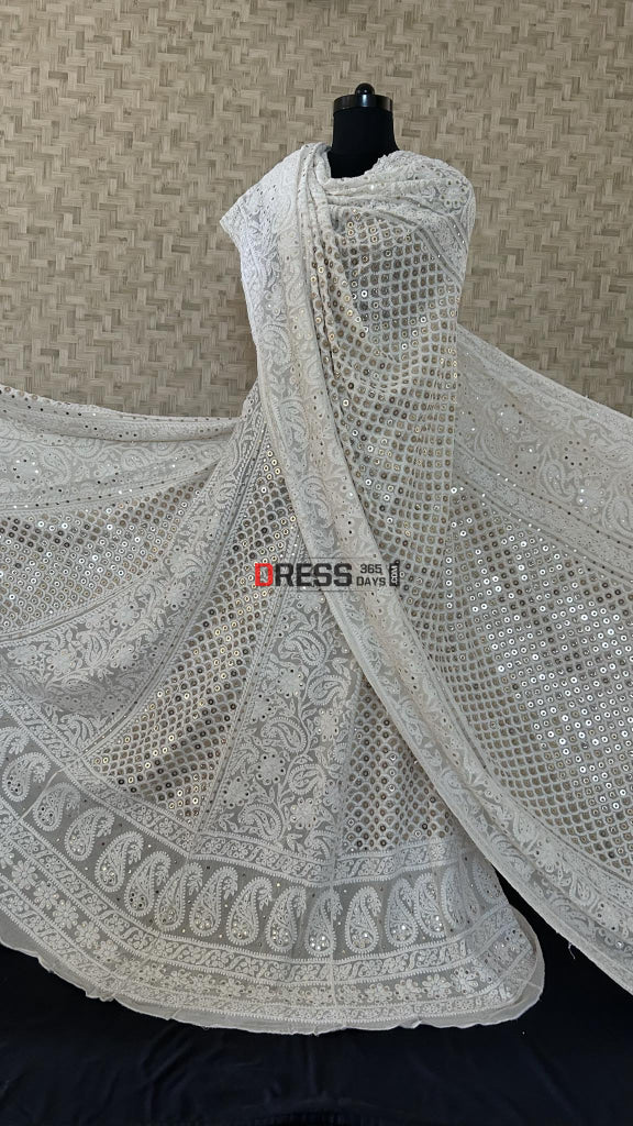 Ivory Ring Mukaish Chikankari Lehenga Set