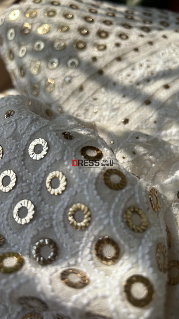Ivory Ring Mukaish Chikankari Lehenga Set