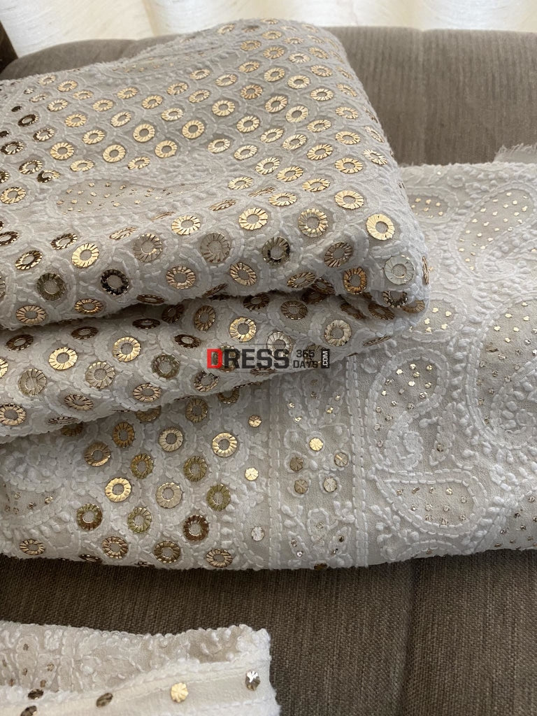 Ivory Ring Mukaish Lucknowi Chikankari Lehenga Set