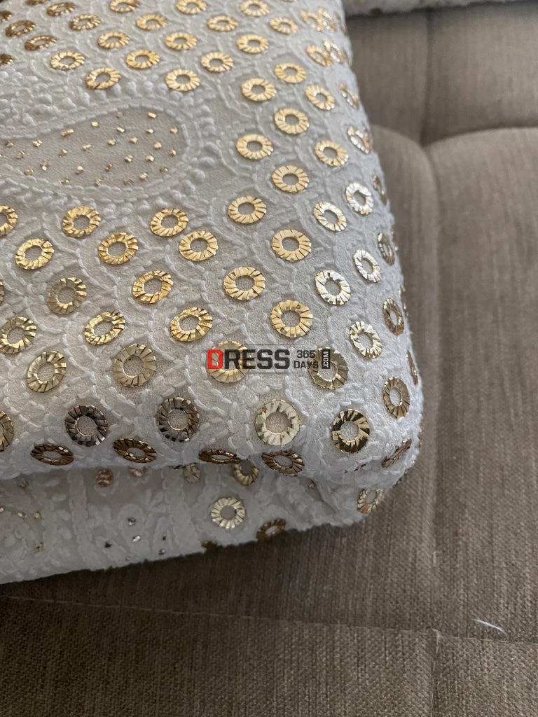 Ivory Ring Mukaish Lucknowi Chikankari Lehenga Set