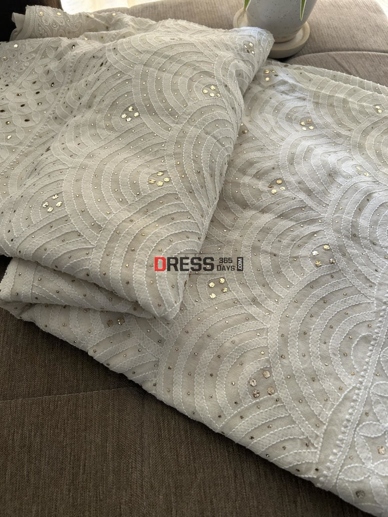 Ivory White Chikankari Mukaish Saree