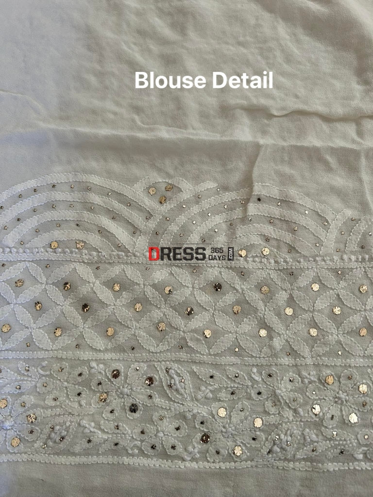 Ivory White Chikankari Mukaish Saree