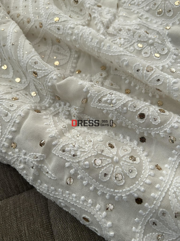 Ivory White Chikankari Mukaish Saree