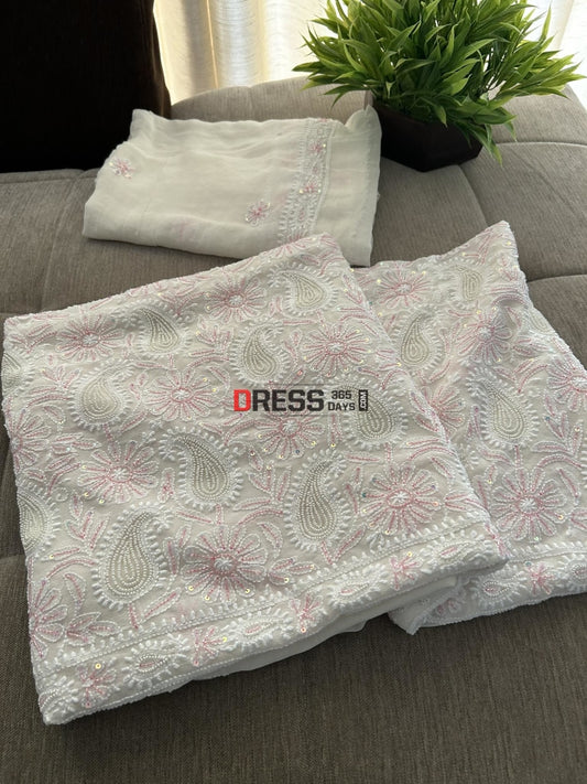 Ivory White Chikankari Pearl Cut Dana Suit Suits