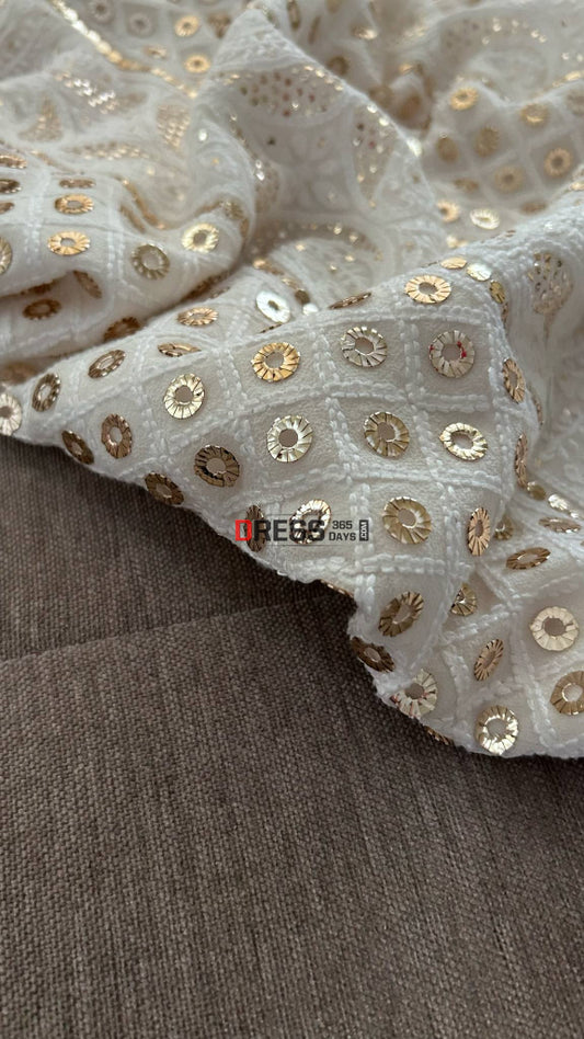 Ivory White Chikankari Ring Mukaish Suit Chikankari Suits