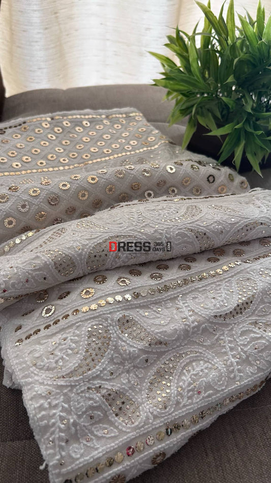 Ivory White Chikankari Ring Mukaish Suit Chikankari Suits